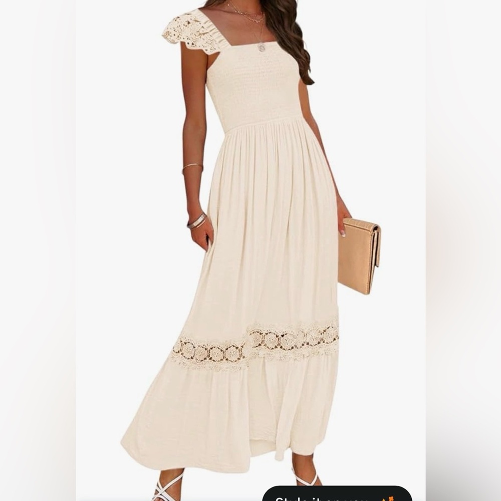 New Women’s Ivory Smocked Ruffled Summer Maxi Dress / Medium